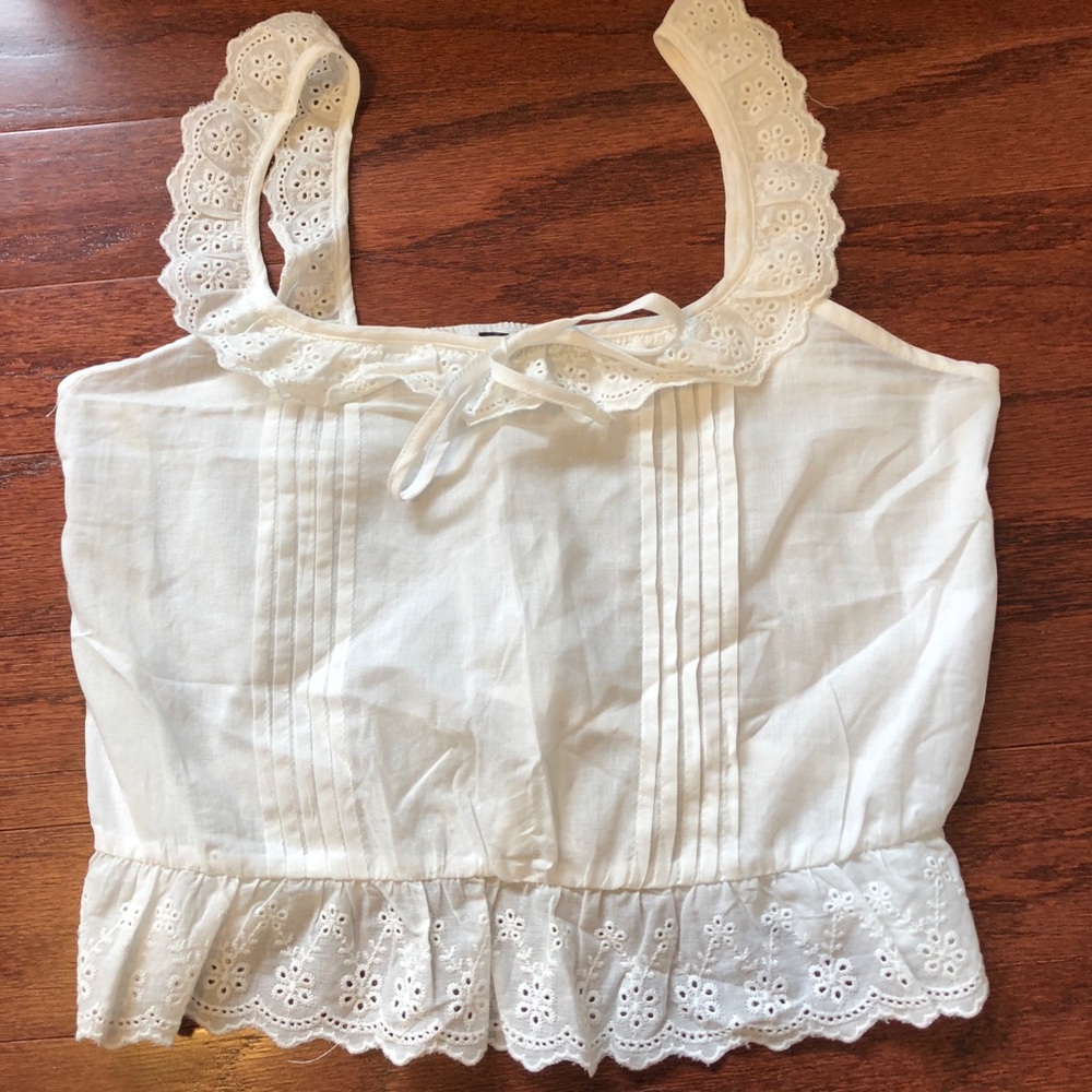 Cute Ruffle Trim Eyelet Embroidered Crop Top!